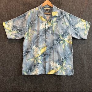 Tommy Bahama Men Tropical Blue and Yellow Men's Shirt 100% Silk Size L